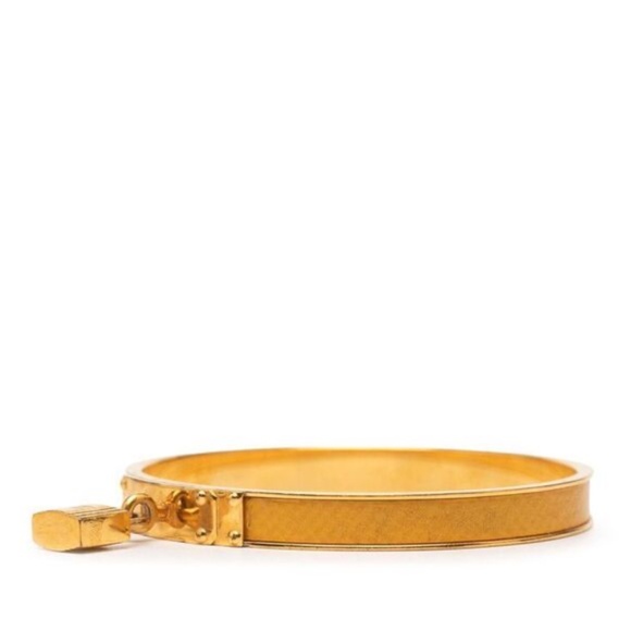 Hermes Kelly Cadena bangle bracelet lock Motif Yellow Leather inlay gold trim - Picture 5 of 5